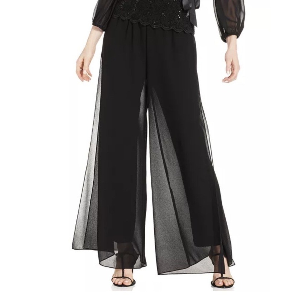 Alex Evenings Chiffon‎ Overlay Wide Leg Slit Pants Formal Dress Pants S NWT